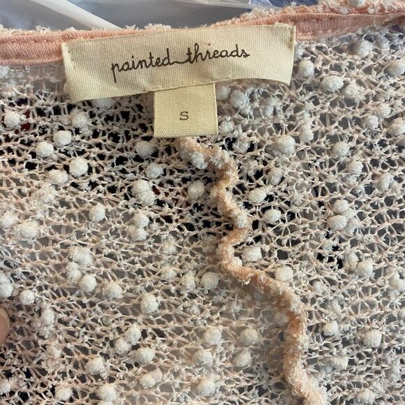 Painted Threads‎ pink and white open knit dolman sleeves open front cardigan - Picture 3 of 7